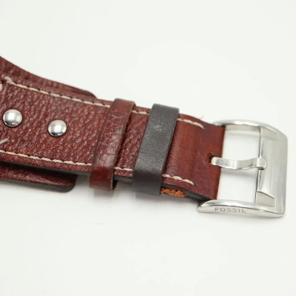 Fossil Kaleido Blue Silver Change 41mm Watch Brown Leather AM3695 w New Battery